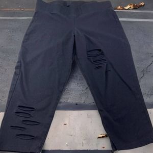 Torrid Leggings Size 0 Capri Black Distressed Wide Stretch Waistband